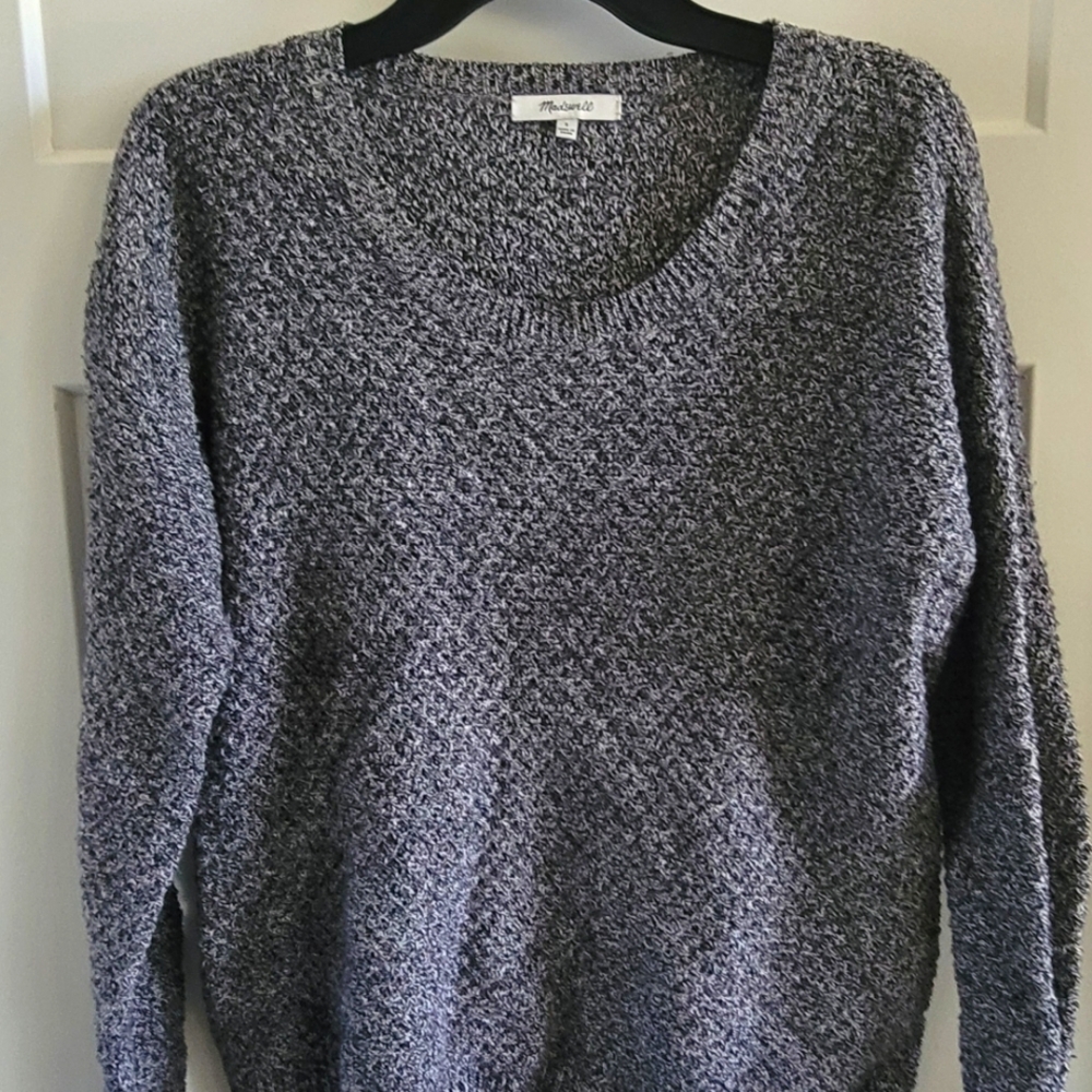 Madewell Womens Sz Small Black and White  Marled Stripe Hi-Lo Sweater Side Zippe